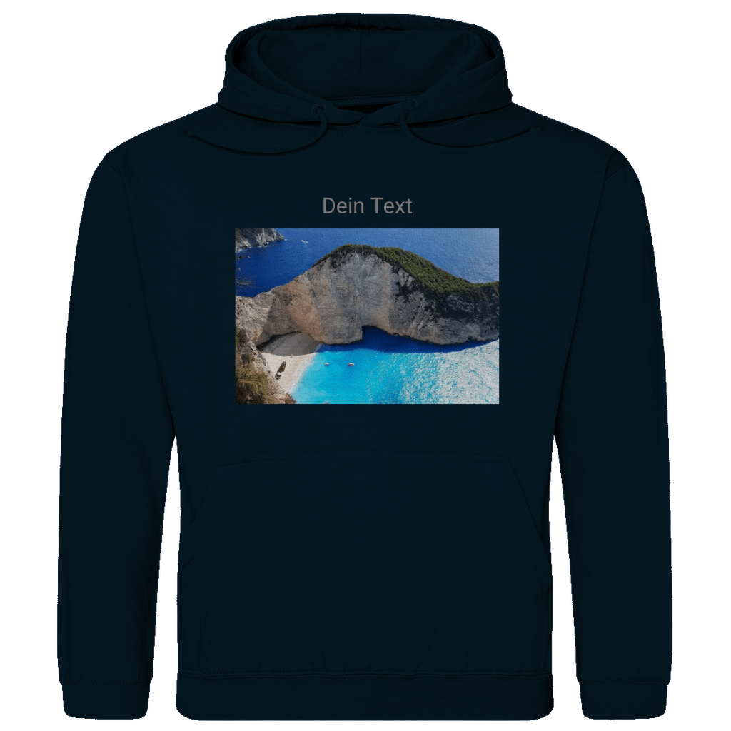 Hoodie für Herren, personalisierbar mit Foto und Text. Stoff-Farbe: New French Navy. Fernweh zum Anziehen? travelPrint4U.de