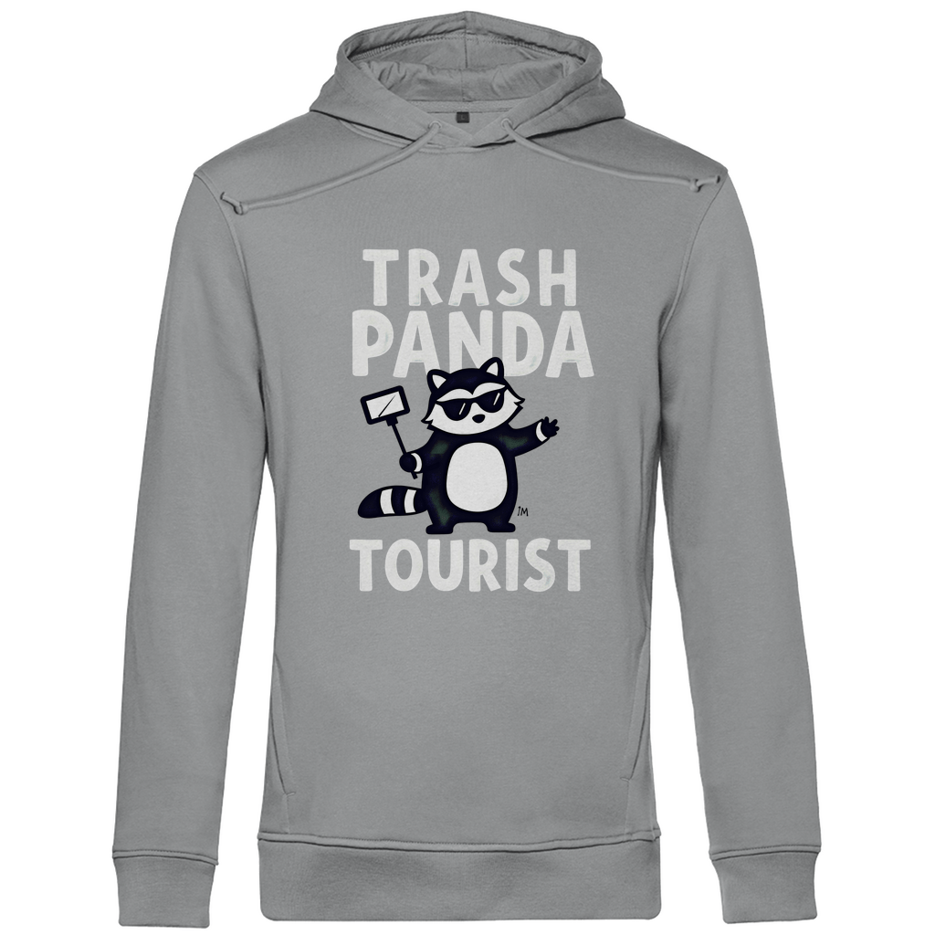 Kapuzenpullover für Herren mit Funny SELFIESTICK TOURST PANDA Print. Stoff: Heather Grey. Fernweh mal Lustig? travelPrint4U.de