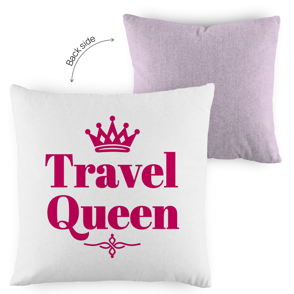 Kissenbezug 40x40 mit TRAVEL QUEEN Print in Pink. Stoff-Farbe: pink-white. Fernweh zum Anfassen? travelprint4U.de