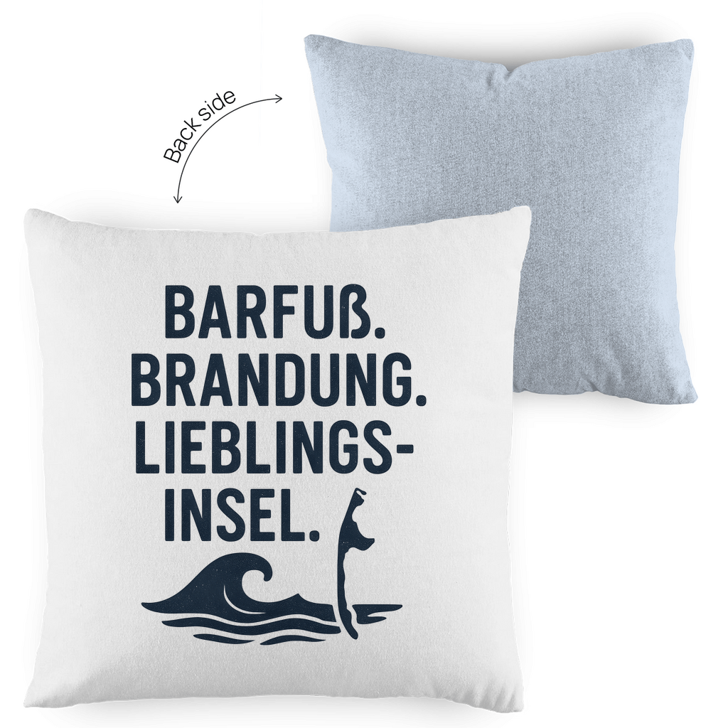 Kissenhülle 40x40 mit LIEBLINGSINSEL SYLT Print (schwarz). Stoff-Farbe: blue-white. Fernweh zum Anfassen? travelprint4U.de