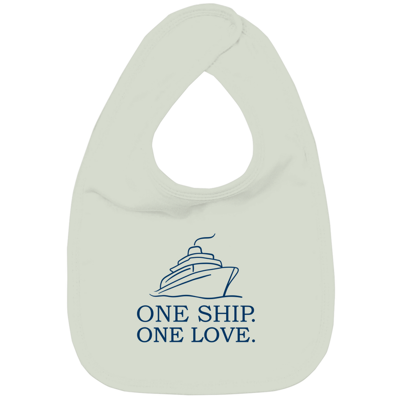 Lätzchen mit ONE SHIP ONE LOVE Print. Stoff-Farbe: Heather Grey Melange. Fernweh zum Anfassen? travelPrint4U.de