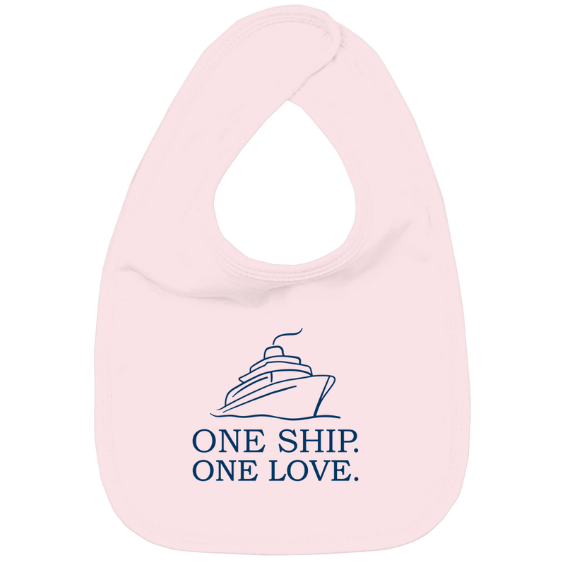 Lätzchen mit ONE SHIP ONE LOVE Print. Stoff-Farbe: Powder Pink. Fernweh zum Anfassen? travelPrint4U.de