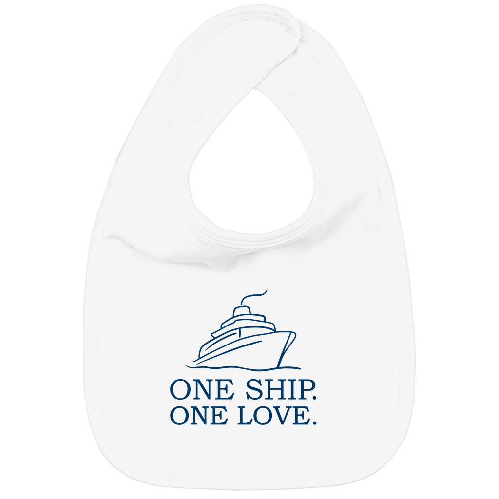 Lätzchen mit ONE SHIP ONE LOVE Print. Stoff-Farbe: White. Fernweh zum Anfassen? travelPrint4U.de