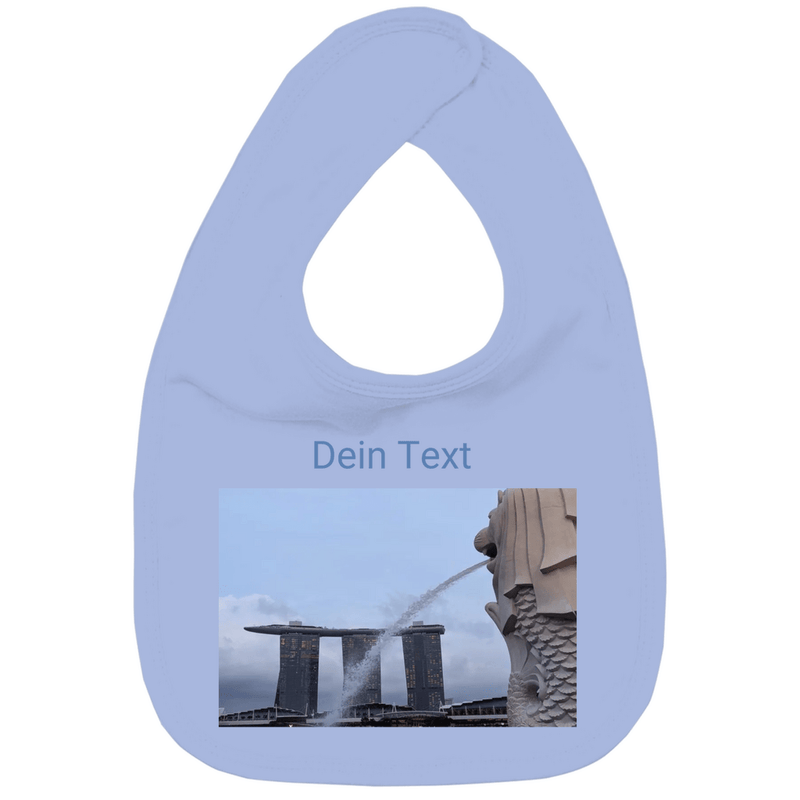 Lätzchen für Babys in der Farbe Dusty Blue zum personalisieren. Fernweh zum Anziehen mit travelPrint4U.de