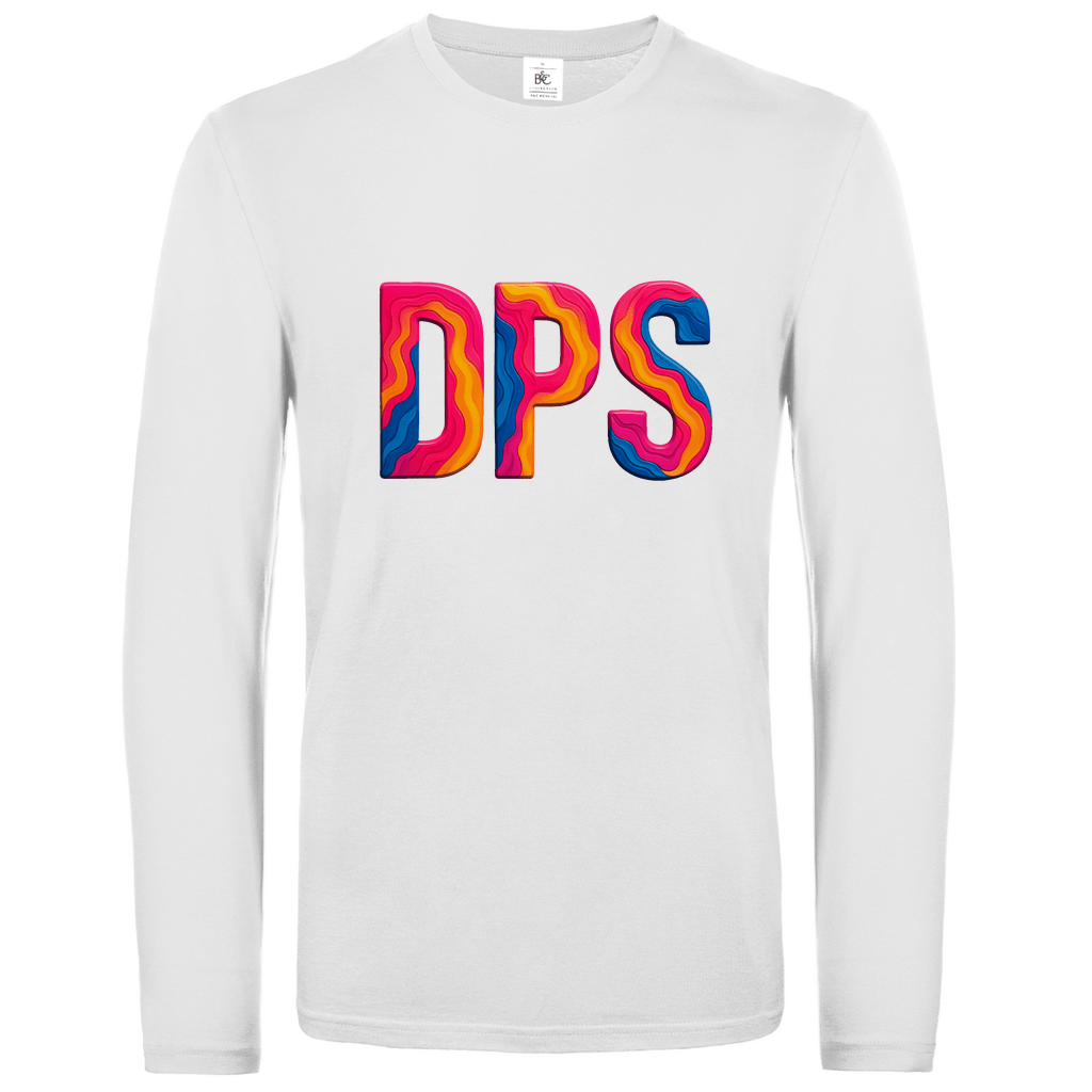 Longsleeve mit buntem DPS Print für Airport-Code DENPASAR. Stoff-Farbe: White. Fernweh zum Anziehen? travelPrint4U.de