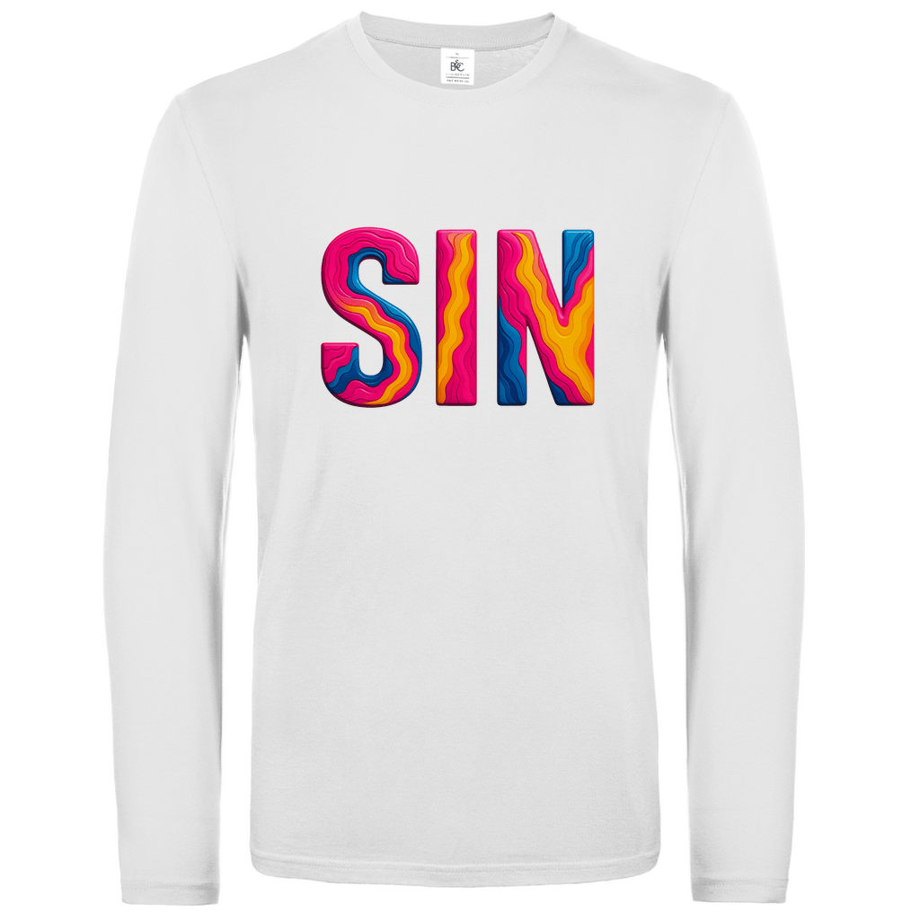 Longsleeve mit buntem SIN Print für Airport-Code SINGAPUR. Stoff-Farbe: White. Fernweh zum Anziehen? travelPrint4U.de