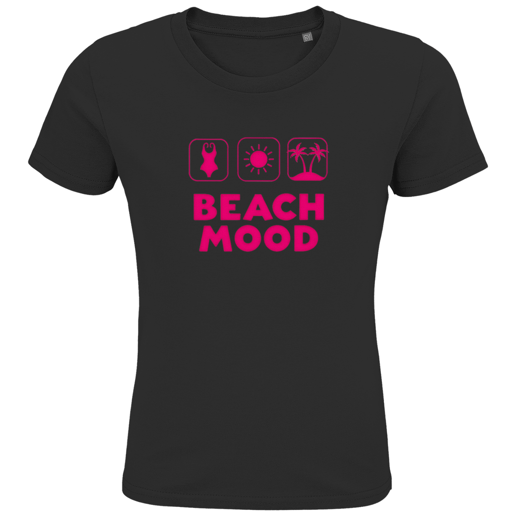 Mädchen TShirts mit BEACH MOOD Print in Pink. Stoff-Farbe: Black. Fernweh zum Anziehen? travelPrint4U.de