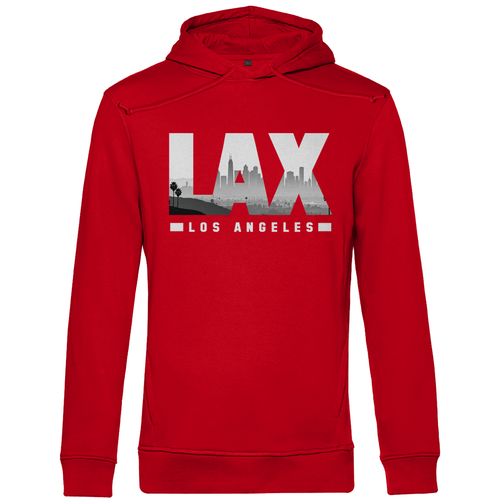 Pullover für Herren mit LAX Airport Code Los Angeles. Farbe Red. Fernweh zum Anziehen von travelPrint4U.de