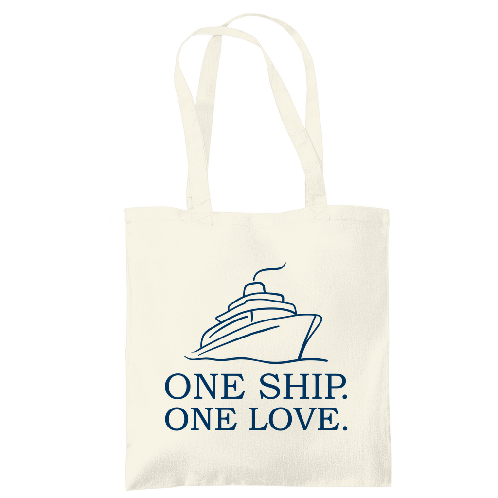 Stoffbeutel mit ONE SHIP ONE LOVE Print. Zweiseitiges Design. Stoff-Farbe: Natural. Fernweh zum Anfassen? travelPrint4U.de