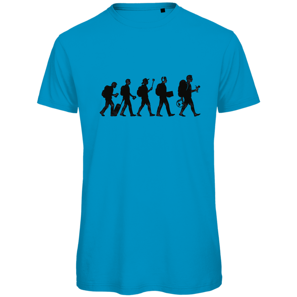 T Shirt für Herren mit dem TOURIST EVOLUTION Print. Stoff-Farbe: Atoll. Fernweh mal Lustig? travelPrint4U.de