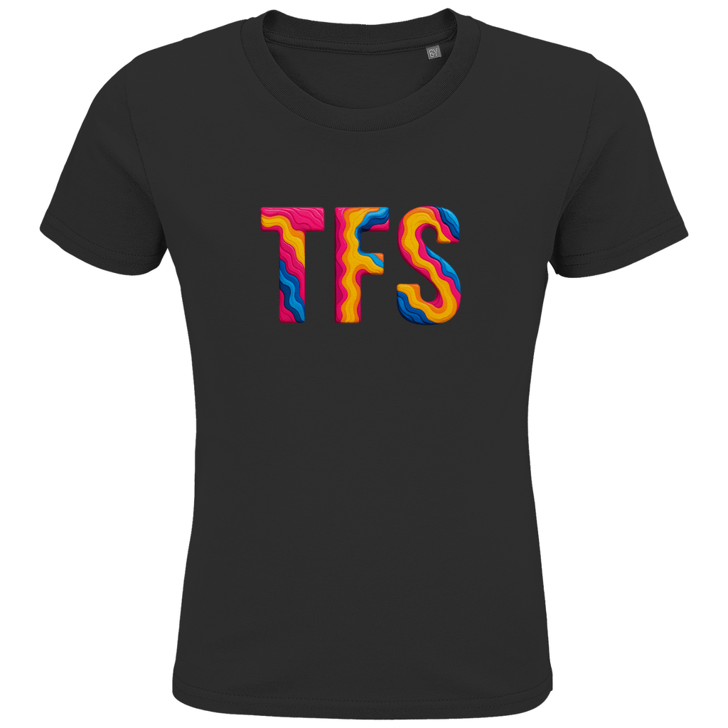 T-Shirts für Kinder mit buntem TFS Print für Airport TENERIFFA-SÜD. Stoff-Farbe: Black. Fernweh zum Anziehen? travelPrint4U
