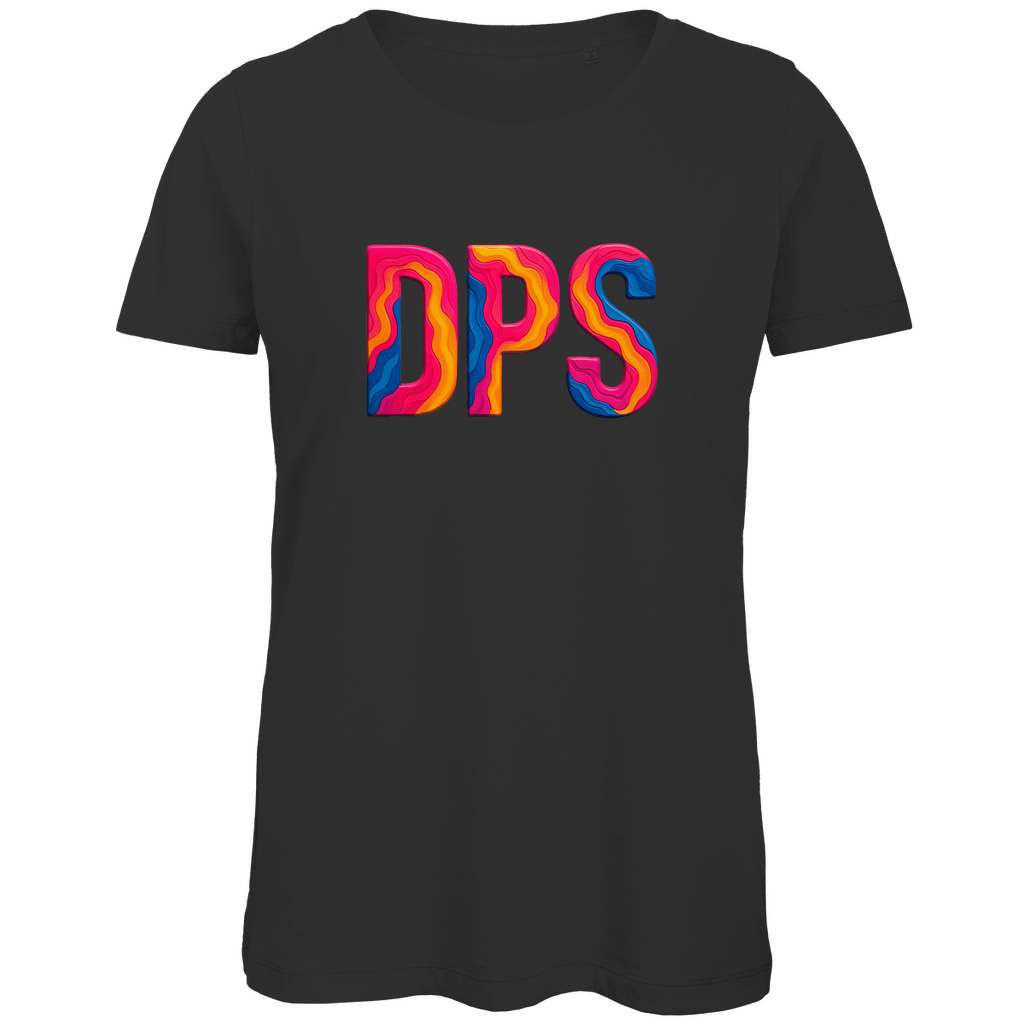 TShirt für Damen mit buntem DPS Print für Airport DENPASAR. Stoff-Farbe: Black. Fernweh zum Anziehen? travelPrint4U.de