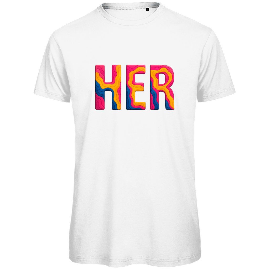 TShirt für Herren mit buntem HER Print für Airport HERAKLION. Stoff-Farbe: White. Fernweh zum Anziehen? travelPrint4U.de