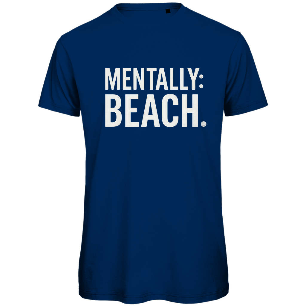 TShirt für Herren mit MENTALLY BEACH Print in White. Stoff-Farbe: Navy. Fernweh zum Anfassen? travelPrint4U.de