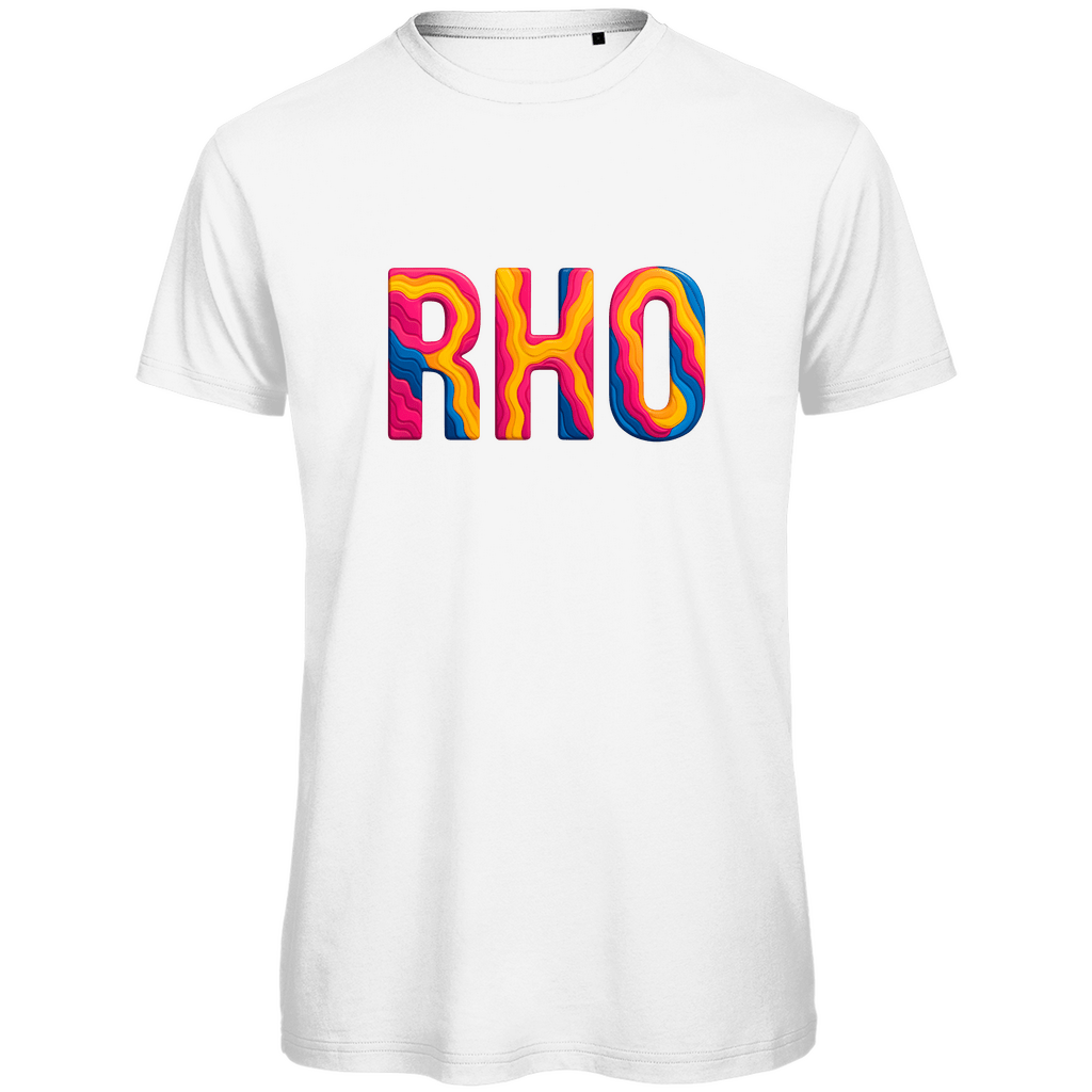 TShirt für Herren mit buntem RHO Print für Airport RHODOS. Stoff-Farbe: White. Fernweh zum Anziehen? travelPrint4U.de