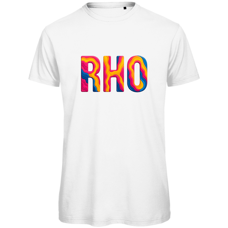 TShirt für Herren mit buntem RHO Print für Airport RHODOS. Stoff-Farbe: White. Fernweh zum Anziehen? travelPrint4U.de