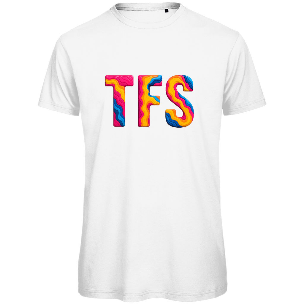TShirt für Herren mit buntem TFS Print für Airport TENERIFFA-SÜD. Stoff-Farbe: White. Fernweh zum Anziehen? travelPrint4U.de