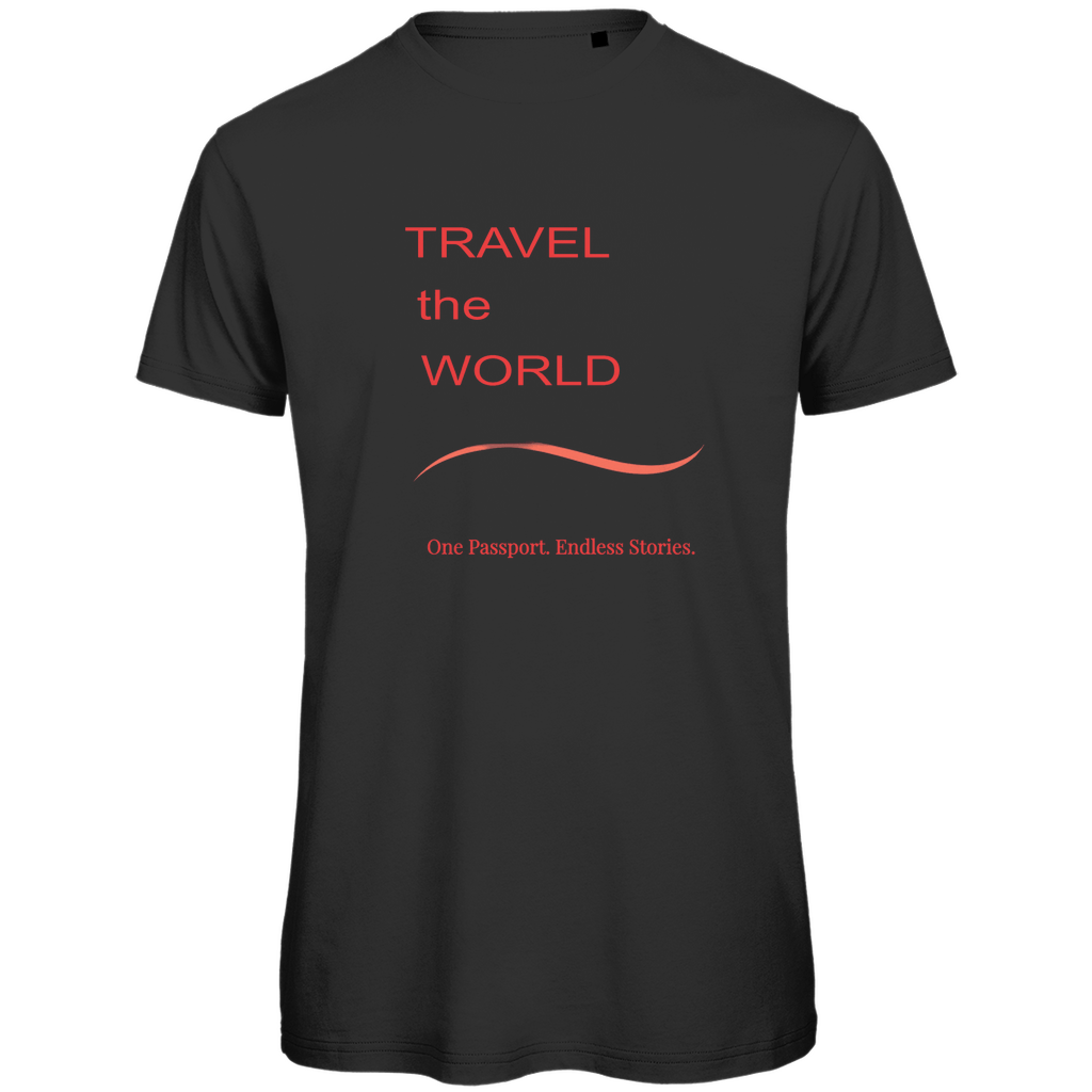 TShirt für Herren mit TRAVEL THE WORLD Aufdruck (Rot). Stoff-Farbe: Black. Fernweh zum Anziehen? travelPrint4U.de