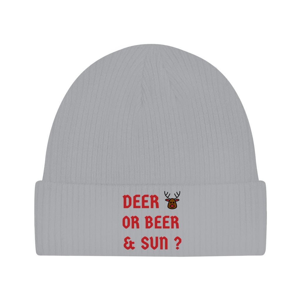 Ugly Weihnachtsmütze für Herren in Grau mit dem Print: Deer or Beer & Sun. Fernweh zum Anziehen von travelPrint4U.de