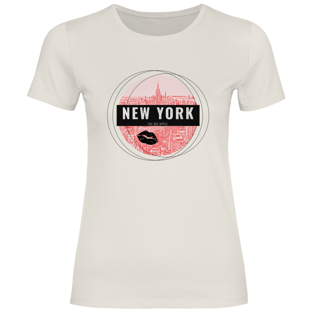 Damen Basic T-Shirt Natural mit New York Skyline Motiv. Reise-Outfit für Weltenbummler von travelPrint4U Reisegarderobe