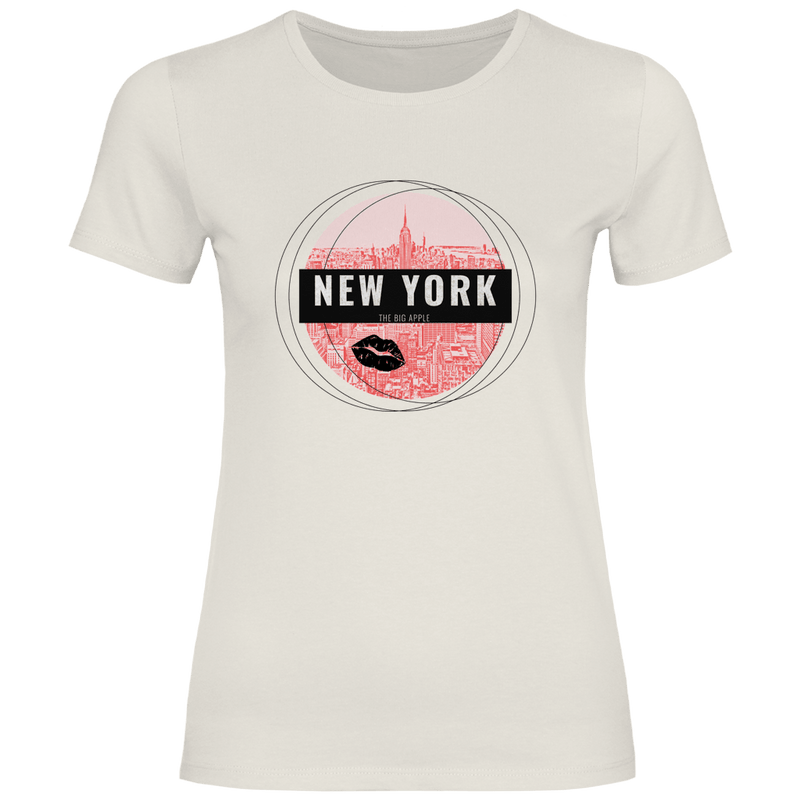 Damen Basic T-Shirt Natural mit New York Skyline Motiv. Reise-Outfit für Weltenbummler von travelPrint4U Reisegarderobe