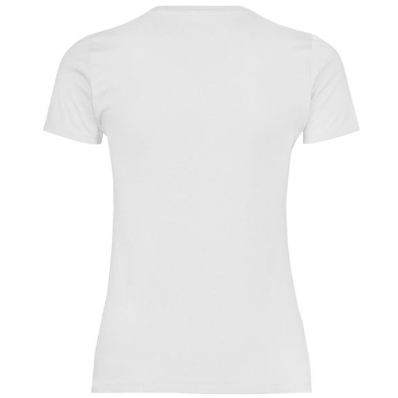 Weißes Damen Basic T-Shirt mit New York Skyline Motiv. Rückseite uni weiß.