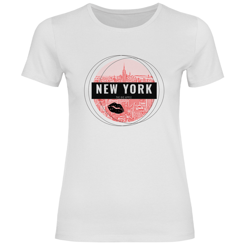 Weißes Damen Basic T-Shirt mit New York Skyline Motiv. Reise-Outfit für Weltenbummler von travelPrint4U Reisegarderobe