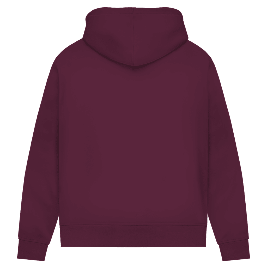 Bequemer New York Hoodie in Burgundy. Rückseite uni.
