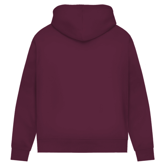 Bequemer New York Hoodie in Burgundy. Rückseite uni.