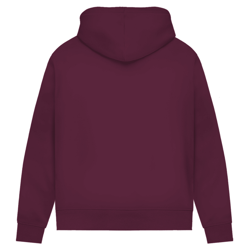 Bequemer New York Hoodie in Burgundy. Rückseite uni.