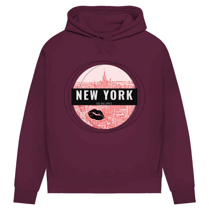 Bequemer New York Hoodie in Farbe Burgundy. Die gemütliche Reisegarderobe für deinen nächsten Flug von travelPrint4U.