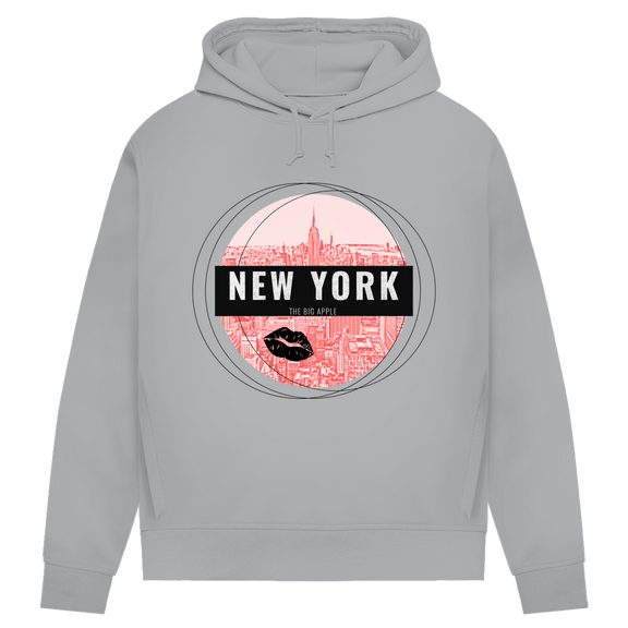 Bequemer New York Hoodie in Farbe Heather Grey. Die gemütliche Reisegarderobe für deinen nächsten Flug von travelPrint4U.