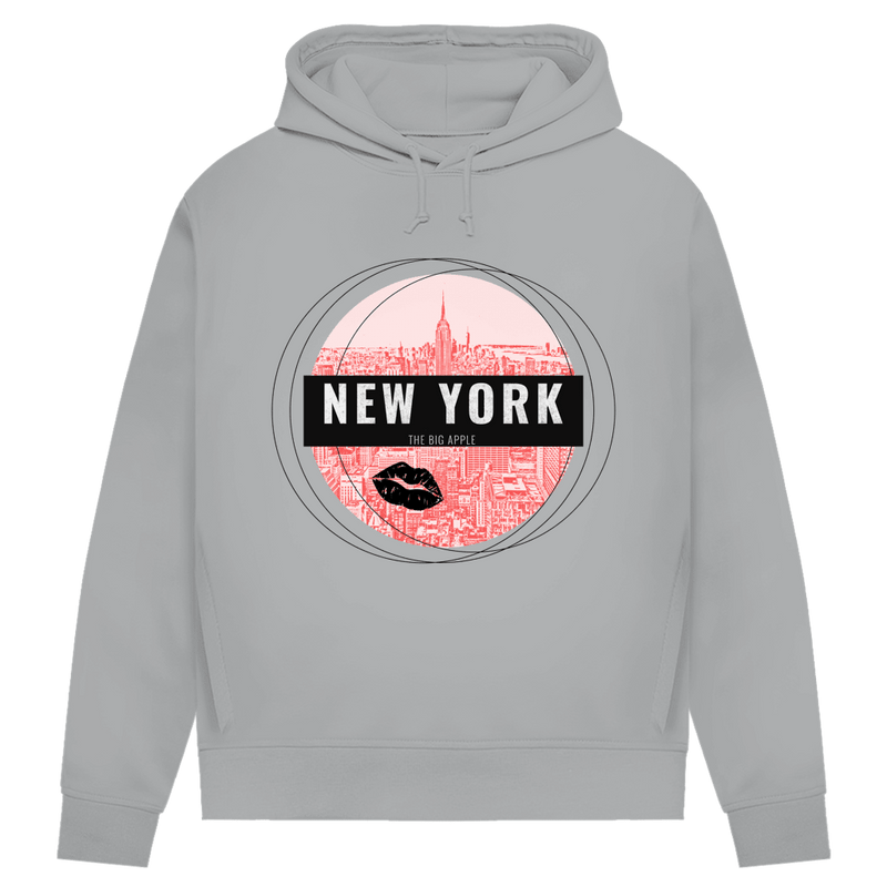 Bequemer New York Hoodie in Farbe Heather Grey. Die gemütliche Reisegarderobe für deinen nächsten Flug von travelPrint4U.
