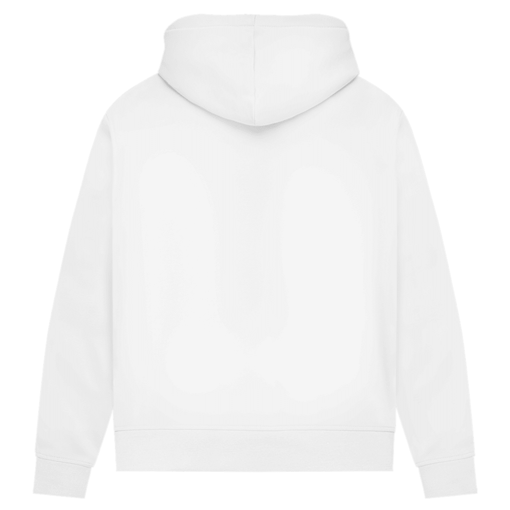 Bequemer New York Hoodie in White. Rückseite uni.