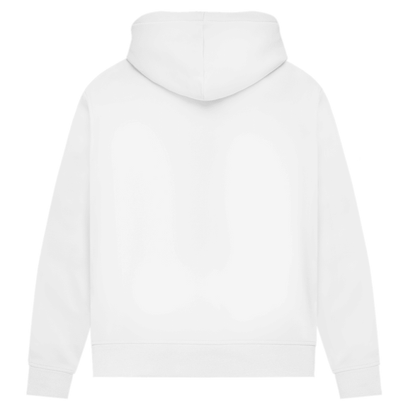 Bequemer New York Hoodie in White. Rückseite uni.