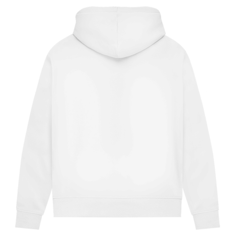 Bequemer New York Hoodie in White. Rückseite uni.