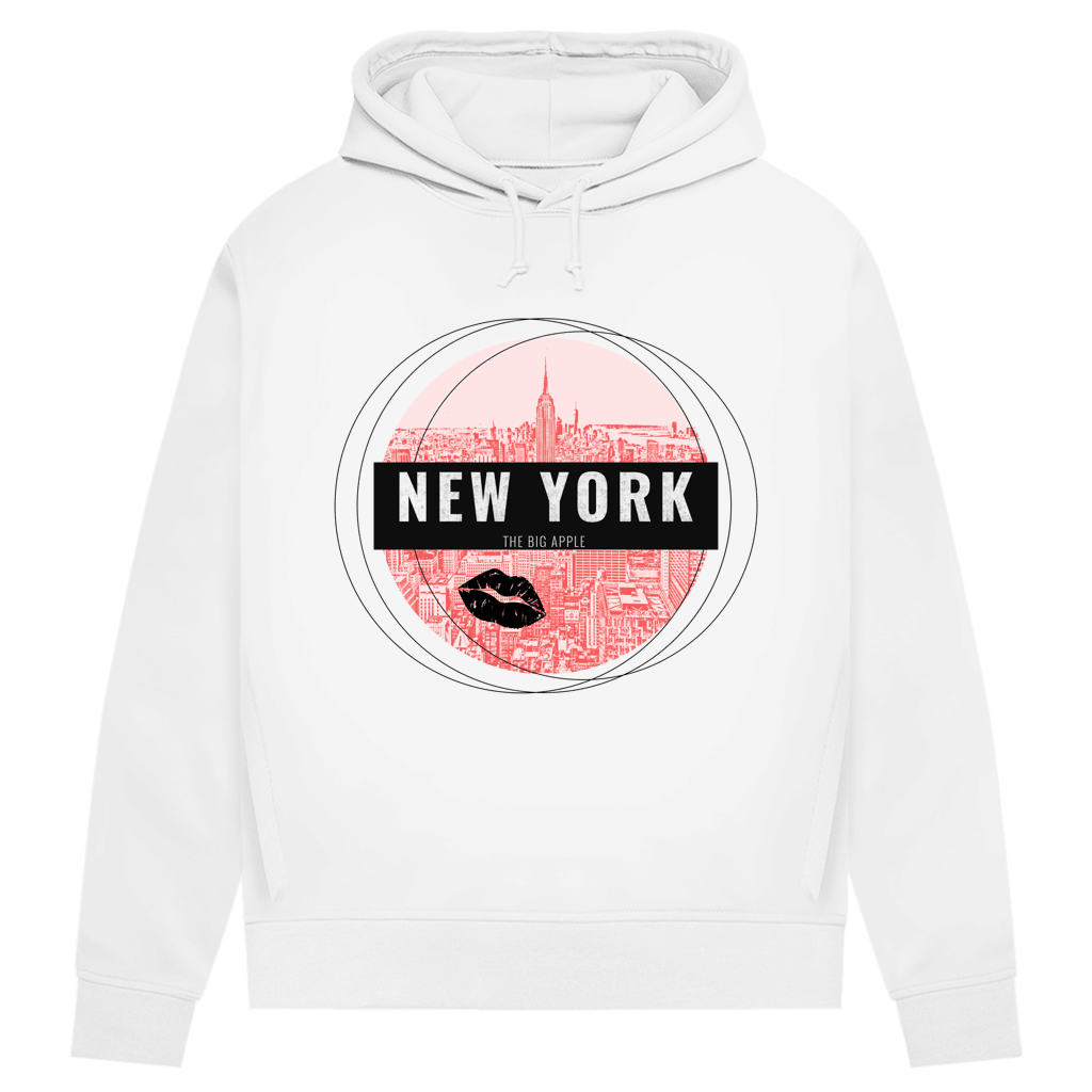 Bequemer New York Hoodie in Farbe White. Die gemütliche Reisegarderobe für deinen nächsten Flug von travelPrint4U.