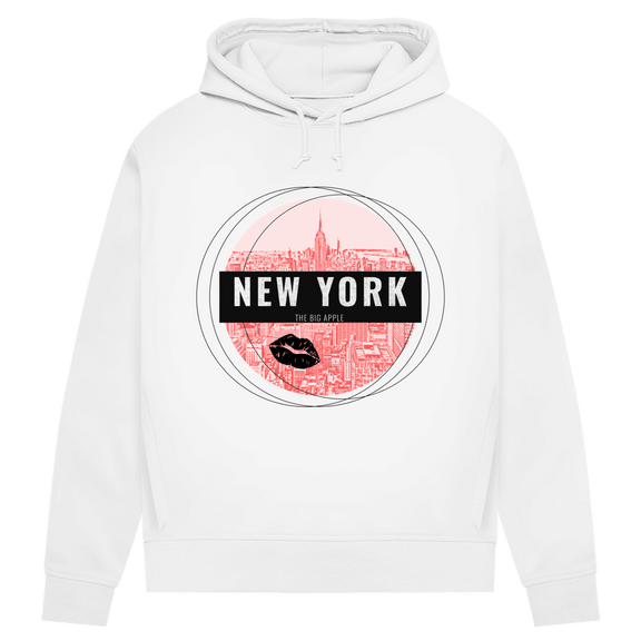 Bequemer New York Hoodie in Farbe White. Die gemütliche Reisegarderobe für deinen nächsten Flug von travelPrint4U.