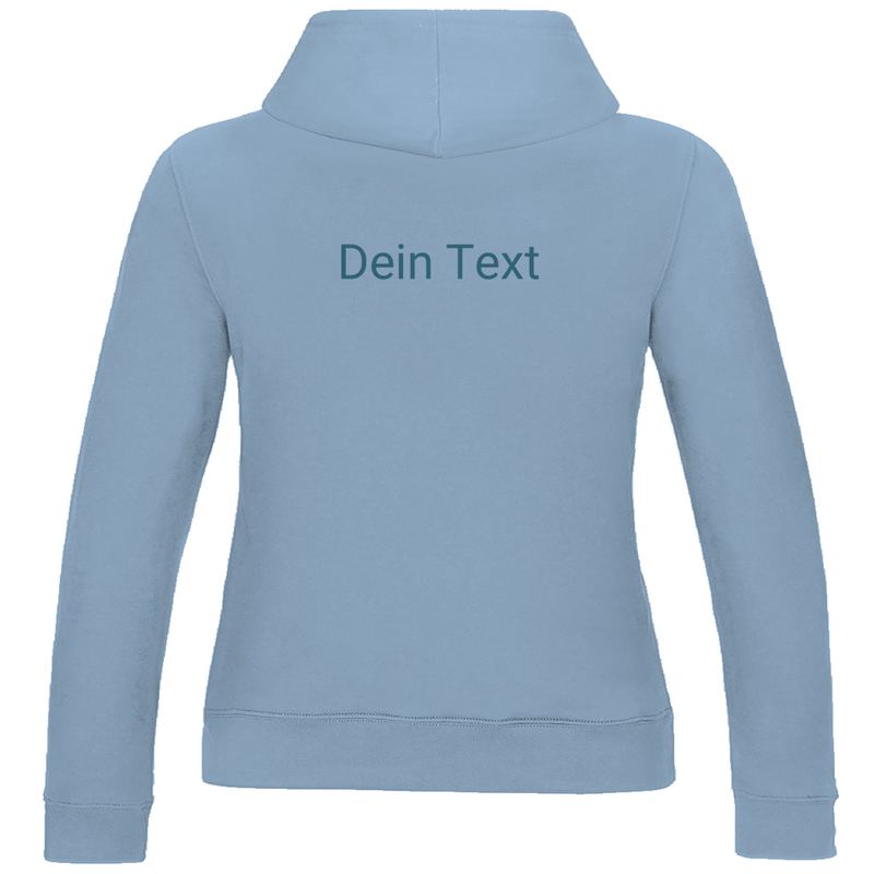 Kapuzenpulli für Damen, personalisierbar mit Foto und Text. Stoff-Farbe: Sky Blue. Fernweh zum Anziehen? travelPrint4U.de