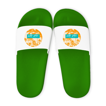 Grüne Unisex Badelatschen mit weißem Riemen und Surf Spot Bondi Beach Design, Sommer Slipper für Strand und Pool.