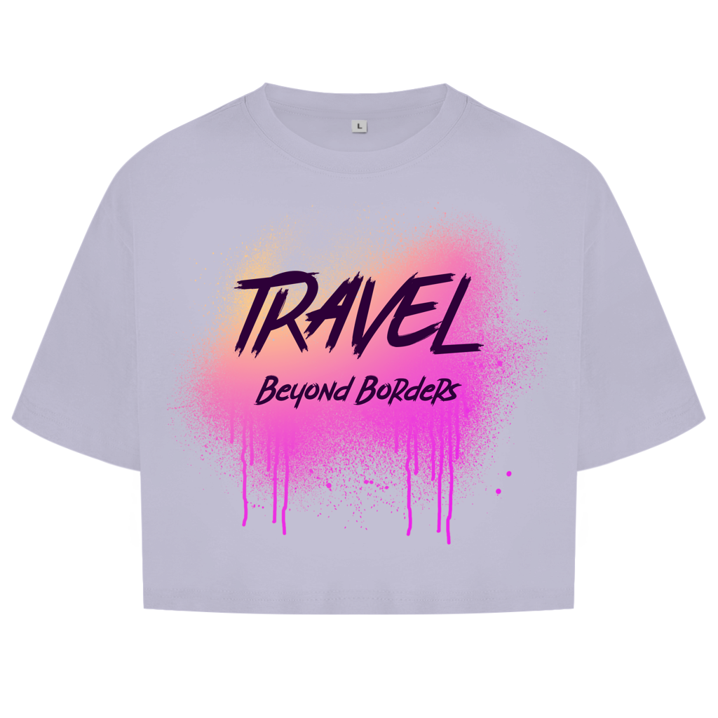 Pinkfarbenes Street-Art-Design mit Spray-Effekt und markanter Textur auf hell lila Hintergrund.