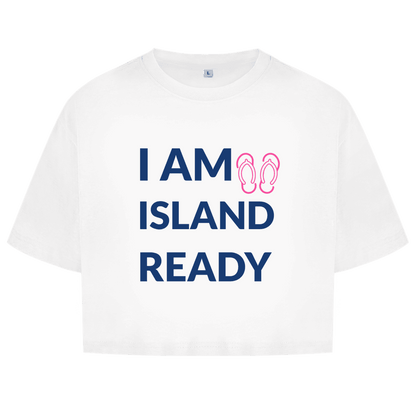 Sehr grosse Schrift in dunkelblau verteilt über drei Zeilen. Daneben kleine pinkfarbene Flipflops.