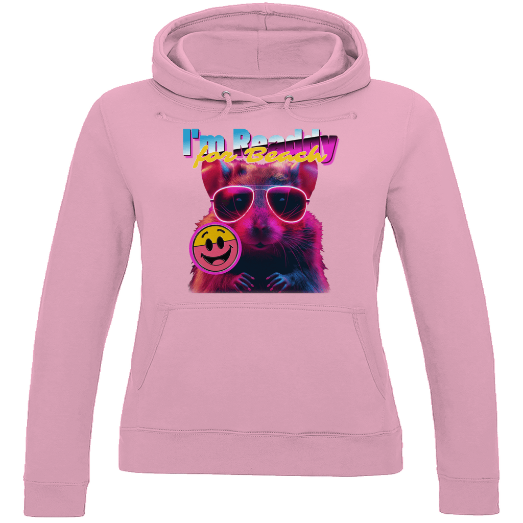 Damen Hoodie in Baby Pink mit Hamster Meme BEACH READDY. Fernweh zum Anziehen von travelprint4U.de