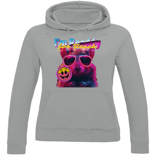Damen Hoodie in Heather Grey mit Hamster Meme BEACH READDY. Fernweh zum Anziehen von travelprint4U.de