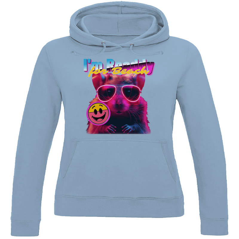 Damen Hoodie in Sky Blue mit Hamster Meme BEACH READDY. Fernweh zum Anziehen von travelprint4U.de
