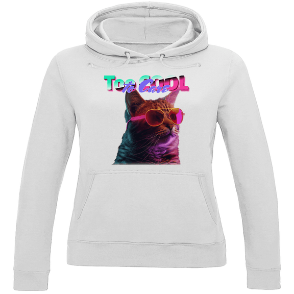 Damen Hoodie in Arctic White mit Katzen Meme TOO COOL TO CARE. Fernweh zum Anziehen von travelprint4U.de