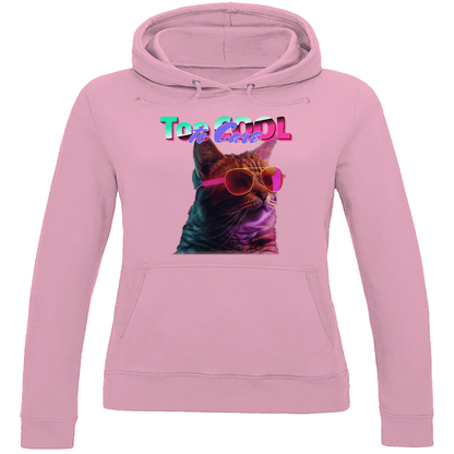 Damen Hoodie in Baby Pink mit Katzen Meme TOO COOL TO CARE. Fernweh zum Anziehen von travelprint4U.de