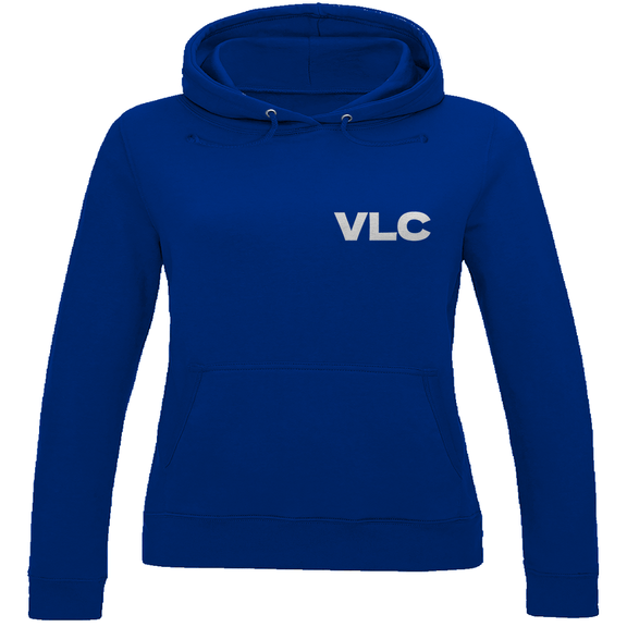 Kapuzen Pullover für Damen mit VLC Airport Code Valencia. Farbe Royal Blau. Fernweh zum Anziehen von travelPrint4U.de