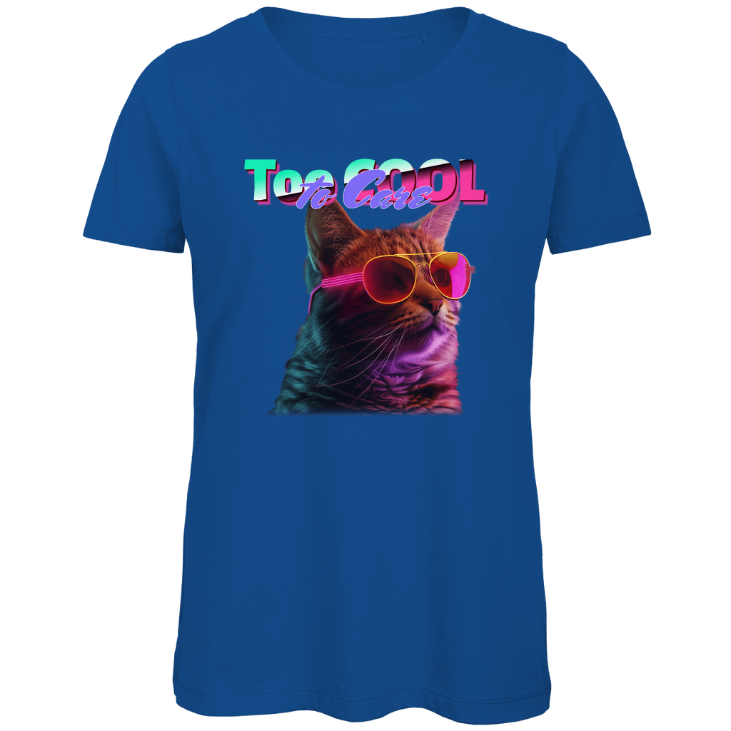 funshirt-damen_too-cool-to-care_royal-blue
