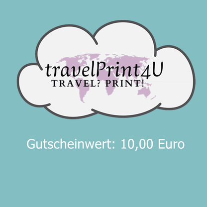 Türkisfarbener Hintergrund mit Wolke travelPrint4U. Travel? Print! (altes Corporate)